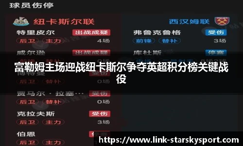 富勒姆主场迎战纽卡斯尔争夺英超积分榜关键战役